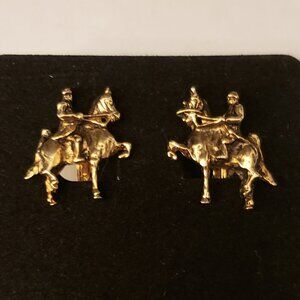Vintage Gold-Tone Horse Rider Horseback Riding Equestrian Earrings Clip-on Polo